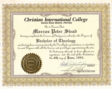 Bachelor of Theology Diploma from Christian Internation College