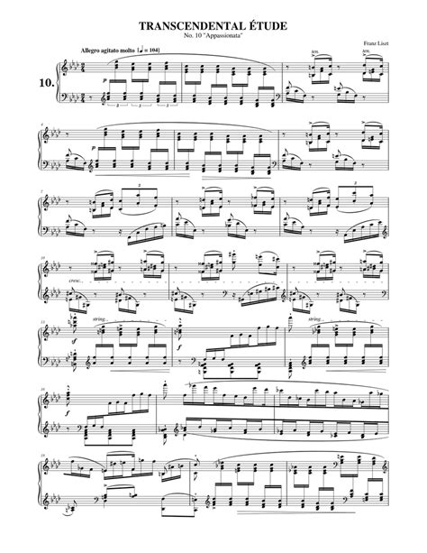 Franz Liszt: Transcendental Étude No.10 in F minor, "Appassionata" Sheet music for Piano (Solo ...