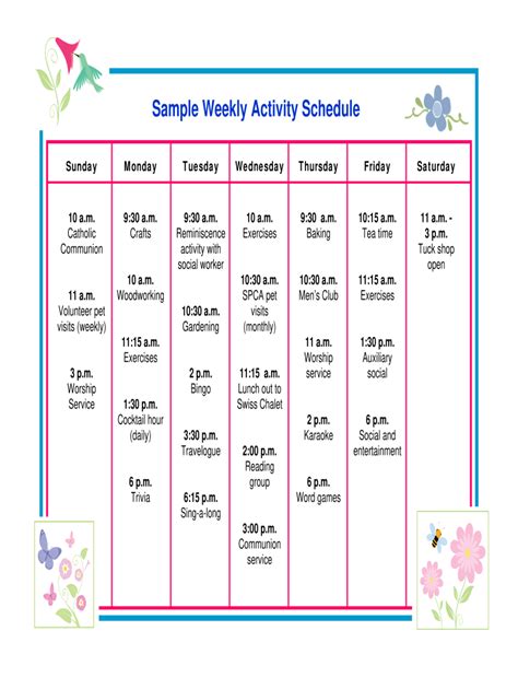 Fillable Online Sample Weekly Activity Schedule Fax Email Print - pdfFiller