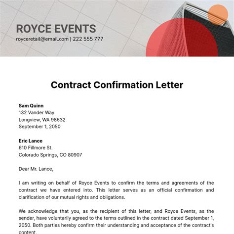 Free Contract Confirmation Letter Template - Edit Online & Download | Template.net