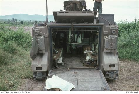 Rear view of the interior of an M113A1 Armoured Personnel Carrier (APC ...