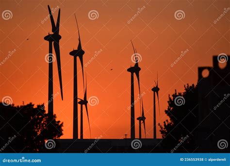 Wind Turbine, Wind Turbine Silhouette at Sunset Stock Photo - Image of ...