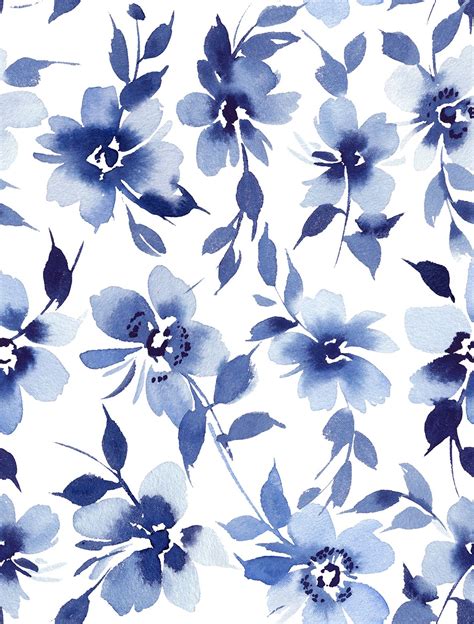 "Indigo Blue Navy Floral Background" Spiral Notebook for Sale by lunaisdrawing | Watercolor ...