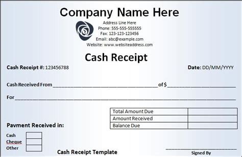 Free Cash Payment Receipt Template