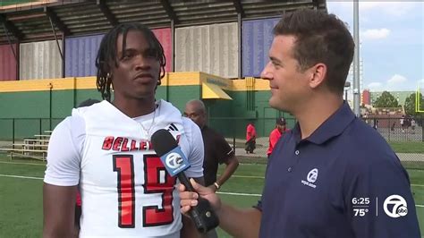 Belleville QB Bryce Underwood talks with Brad Galli at the WXYZ Game of the Week