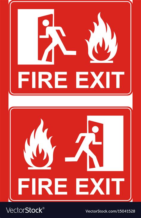 Red exit sign emergency fire door Royalty Free Vector Image