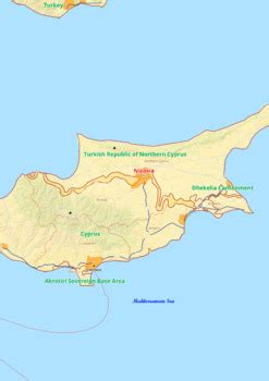 United Nations Buffer Zone in Cyprus map with cities township counties rivers