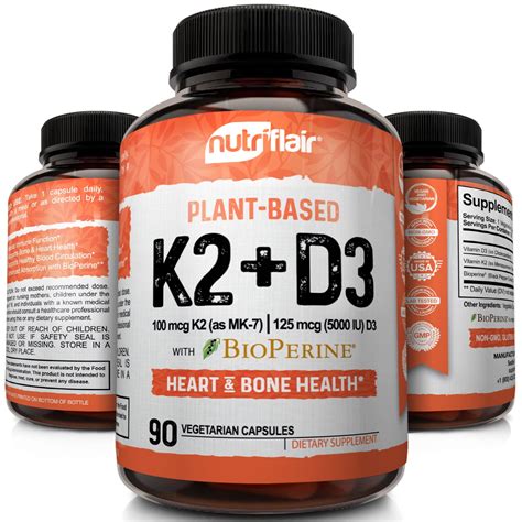 NutriFlair Plant Based Vitamin K2 + D3 Supplement with Bioperine Black Pepper K2 and D3 from ...