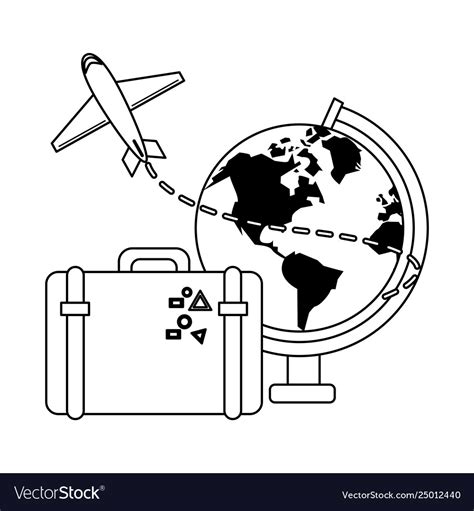 Travel and vacations in black and white Royalty Free Vector