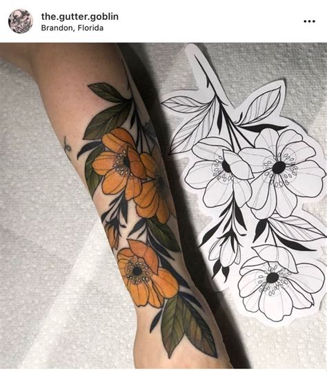 Golden neotraditional tattoos | Floral tattoo sleeve, Traditional ...