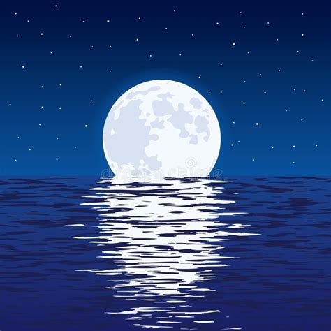 Background of blue sea and full moon at night. vector. Background of ...