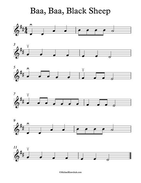 Free Violin Sheet Music – Baa, Baa, Black Sheep – Michael Kravchuk