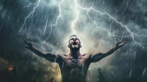 Premium AI Image | a man in a thundercloud emits lightning