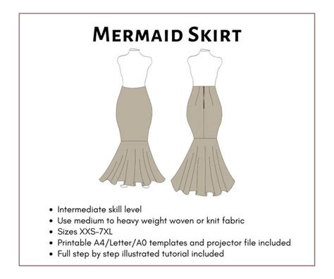 Mermaid Skirt Pattern. Women's PDF Printable and Projector Sewing Pattern and Tutorial. Wedding ...