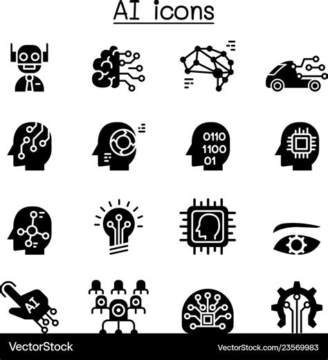 Ai artificial intelligence icon set Royalty Free Vector