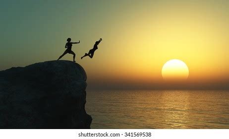 Woman Pushing Another Off Cliff Stock Illustration 341569538 | Shutterstock