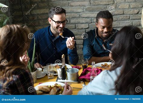 Group of Happy Business People Eating in Restaurant Stock Image - Image ...