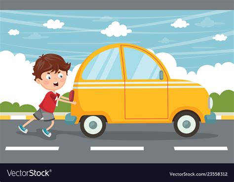 Kid pushing car Royalty Free Vector Image - VectorStock