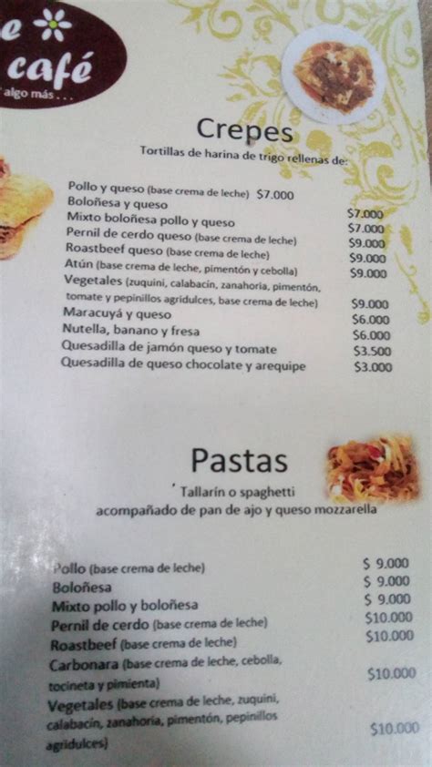 Menu at ARTE CAFE, Bogotá