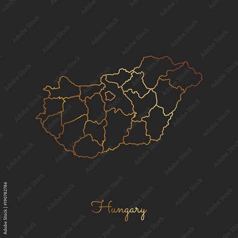 Hungary region map: golden gradient outline on dark background ...