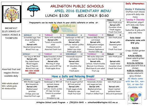 School Lunch Menu Template