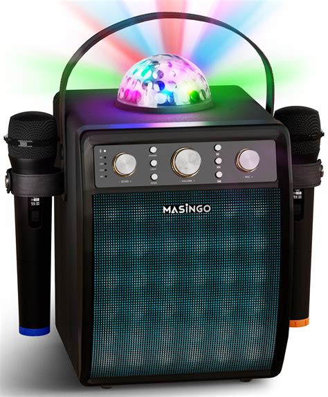 MASINGO Karaoke Machine - 2 Wireless Microphones, PA Speaker System ...