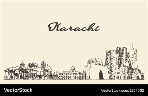 Karachi skyline pakistan city drawn sketch Vector Image