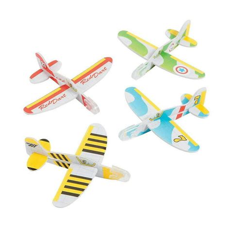 Mini Foam Glider Plane - 4" X 3.5" 24 Pack Assorted Colors And Designs Foam Airplane Flying ...