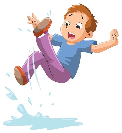 Premium Vector | Cute little boy falling due to slipping on water