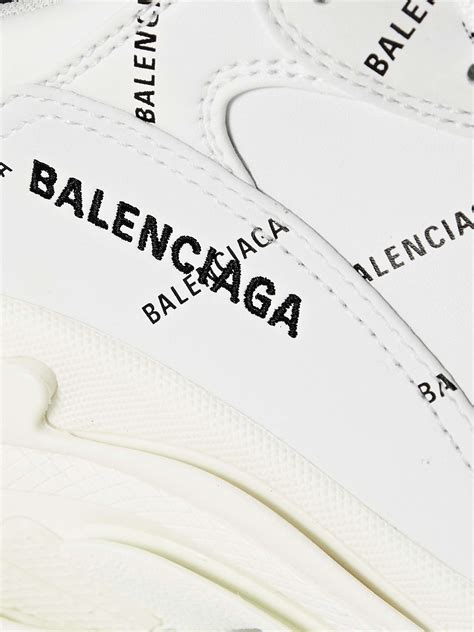 White Triple S Logo-Print Faux Leather Sneakers | BALENCIAGA | MR PORTER