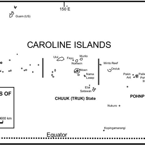 Geographic location of the Caroline Islands in the Federated States of ...