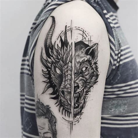 ou don’t have to choose. 🐲 Awesome wolf - dragon mashup by @liblacklines_tattooer. 🐺 🐲 🐺 #stark ...