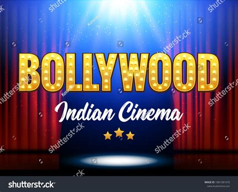 Bollywood Indian Cinema Film Banner. Indian Cinema Logo Sign Design Glowing Element with Stage ...