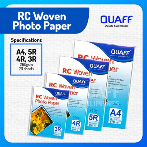 QUAFF RC Woven Photo Paper 260gsm Resin Coated Paper A4 | 5R | 4R | 3R Size (20sheets) | Lazada PH