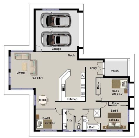 House Design Plan 13x9.5m With 3 Bedrooms