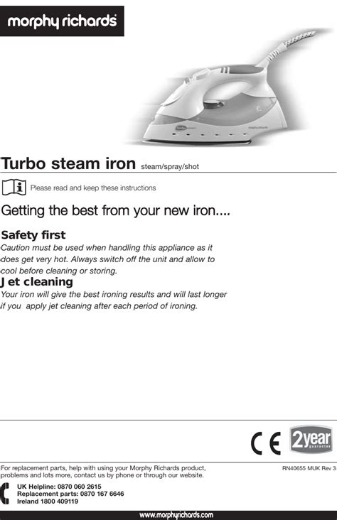 Morphy Richards Turbo Steam Iron Users Manual 40655 Rev3