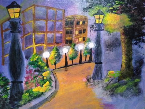 Evening street lights Painting by Megha Shivane - Fine Art America