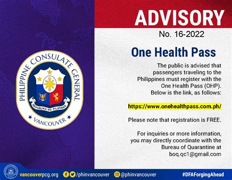 ADVISORY No. 16-2022: One Health Pass - Vancouver Philippines Consulate ...