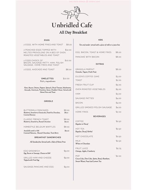 Online Menu of Unbridled Cafe Restaurant, East Amherst, New York, 14051 ...