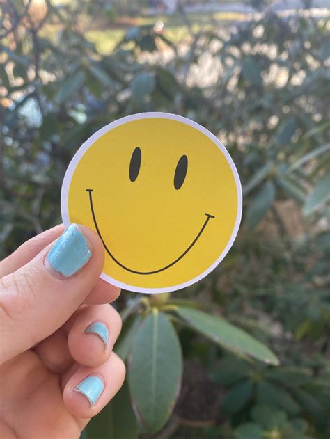 Yellow smiley face waterproof sticker | Etsy