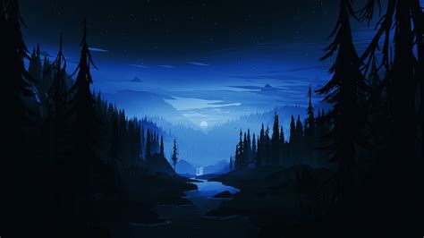 Download wallpaper 1600x900 dark night, river, forest, minimal, art, 16:9 widescreen 1600x900 hd ...