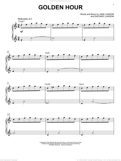 Golden Hour, (easy) sheet music for piano solo (PDF-interactive)