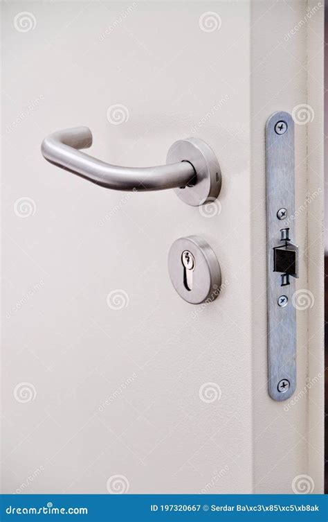 Emergency Exit Door, Lock System and Door Handle Stock Image - Image of ...