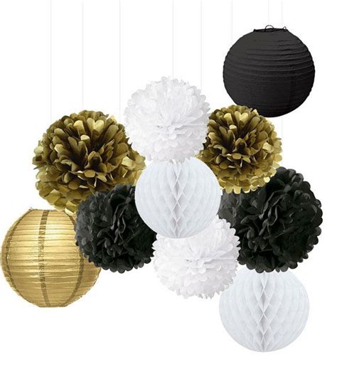 10PCS Mixed Gold Black White Tissue Pom Poms by partypapersupply ...