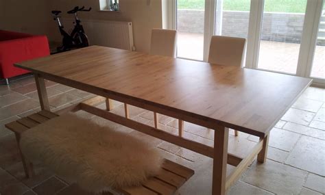 Ikea seats up to 12 Norden solid birch extendable dining table with bench, and two Harry chairs ...