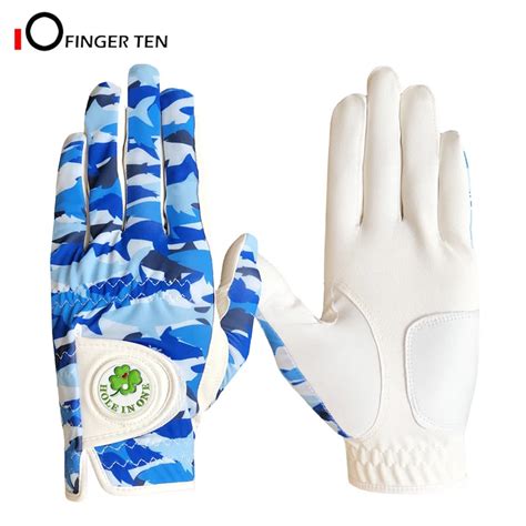 Blue Camouflage Design Golf Gloves Men with Ball Marker Cool All Weather Grip Left Right Hand ...