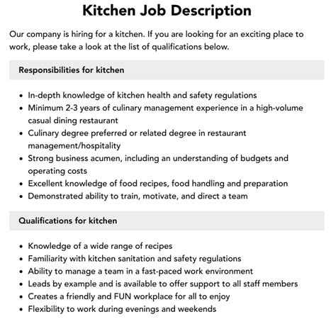 Kitchen Job Description | Velvet Jobs