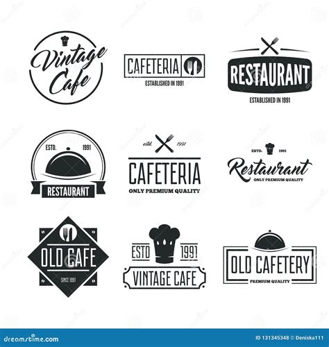 Restaurant Logos, Badges and Labels Design Elements Set in Vintage Style Stock Vector ...