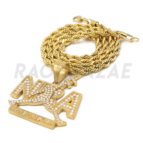 Stainless Steel Gold "NBA" Never Broke Again Pendant w/ 4mm Rope Chain ...