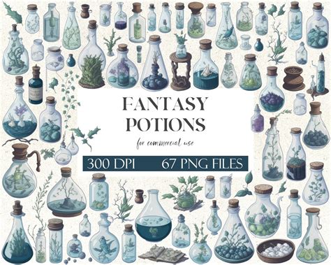 Fantasy Potions Drawings Clipart Pack Magical Elixirs for Fantasy ...